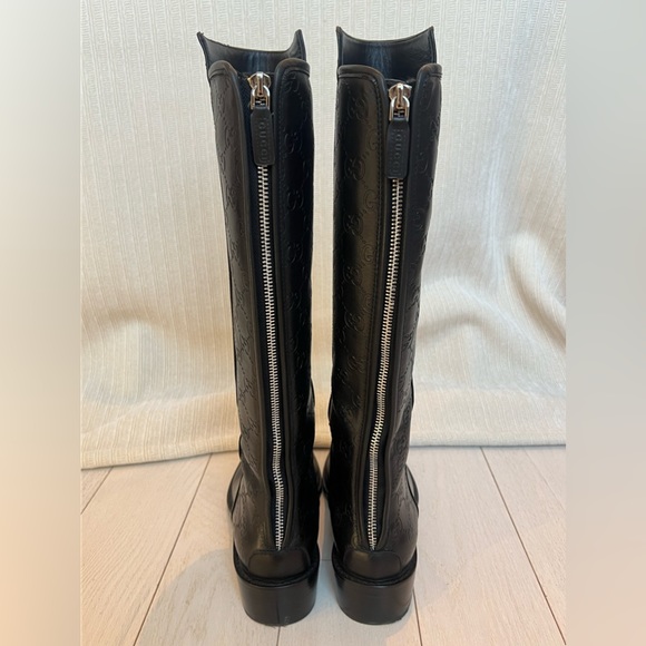 GUCCI GG BLACK LEATHER RIDING BOOTS - Picture 9 of 17